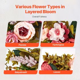 Artificial Decorative Wreath, 19 in, Pink, Decorated with Peonies, Hydrangeas, Babysbreath
