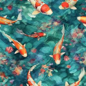 Teal Blue Green Orange Fish Pond Watercolor Purple Pink Flowers Peel and Stick Wallpaper Stick on Contact Paper Vintage Wall Paper Easy Peel Off