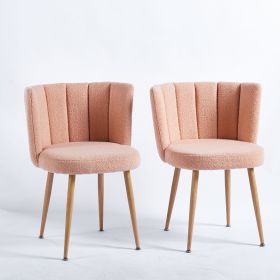 Modern beige dining chair(set of 2 ) with iron tube wood color legs, shorthair cushions and comfortable backrest, suitable for dining room