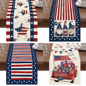 1PC Rectangle Linen Blend Striped Table Runners; Encryption Linen Home Decoration Independence Day Atmosphere Waterproof Table Runner; 72"*13"; P (Color: 4, size: 33*183cm)