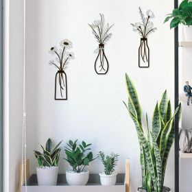 3 Pieces Metal Vase Flowers Wall Arts - Rustic Farmhouse Style Décor Metal Wall Art Black Minimalist Flower Natural Themed Wall Decors for Home B (Product Dimensions: 13.7 x 6.1 x 0.2 inches)